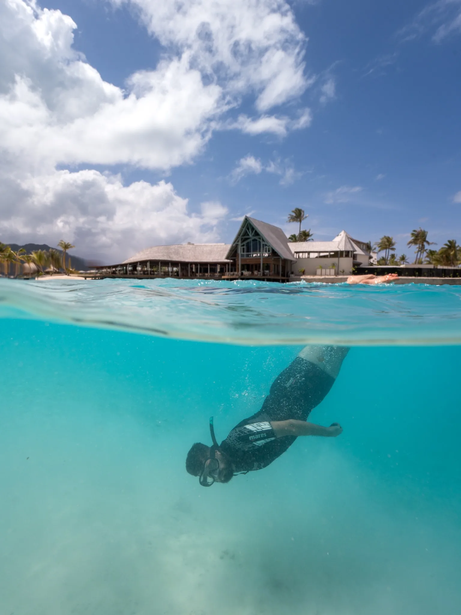 Diver in Bora Bora water